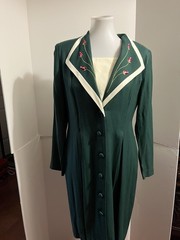 Vintage green Tulip Floral Embroidered Collared Dress size 12p