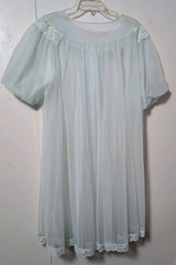 Vtg Shadowline Light Blue Nylon Lace Chiffon Robe Sheer Sz Large