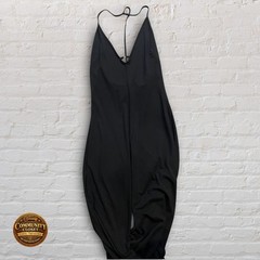 Vtg 2000 Victorias Secret Black Jumpsuit Halter Backless Plunge Palazzo Small