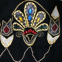 Vtg 80s Cedars Lambs Wool Rabbit Hair Beaded Bejeweled Leather Sweater L Black