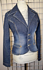 Vintage Jean Jacket Frankie B Size S/M 00s Blue Denim Fitted Blazer Made USA