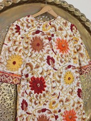 VTG 1960s Indian Block Printed Cotton Tapestry Short Sleeve Shift Dress