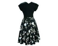 Size 8 Gorgeous 1950s Dress – Mid Century 50s Glamour – Black Fitted Bodice & Fu