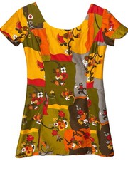 Vtg 70s Mod Dolly Babydoll Brady Bunch Micro Mini Party Go Go Dress XS 33/31