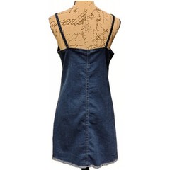 Denim Mini Dress XL Button Front Frayed Hem Dark Wash 90s Nostalgia Country Y2K