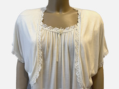 VTG Shadowline Cotton Blend Nightgown & Crop Jacket Sz S/M, Lace, NEW w/Tags