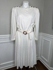 VTG TABBY OF CALIFORNIA Dress Cream Ivory White Long Sleeve Belted Size 16 M