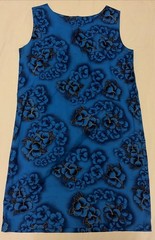 Ui-Maikai 70s Blue Floral Barkcloth Hawaian Tiki Cotton Dress/Sheath w/Pocket-M?