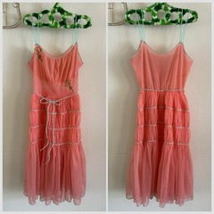 1950s/60s Ro Jene Lingerie Pink Sheer Nylon Negligee Boudoir Ruched Cupcake VTG
