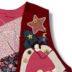 Handmade Angel Vest Patchwork Applique Embroidery Hearts Cottagecore 80s Teacher