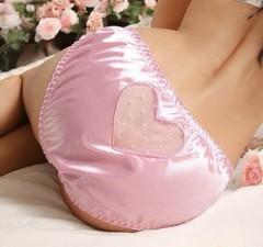 Glossy Pink Satin w Sheer Mesh ❤️ Bum & Front Bow Decor Bikini Panties XL NEW