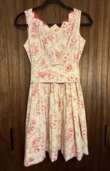 Vintage 50s Pink Floral Teena Paige Party Dress With Beaded Neckline
