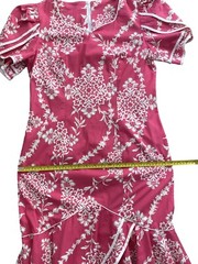 Vintage Shannon Marie Pink Floral Hawaiian Dress Talon Coquette Ruffles 80s Med
