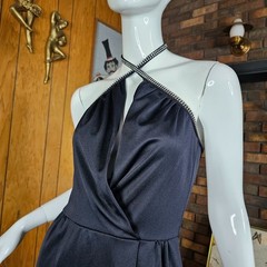 Vtg 70s Slinky Disco Plunging Liquid Jersey Lilli Diamond Halter Evening Dress S