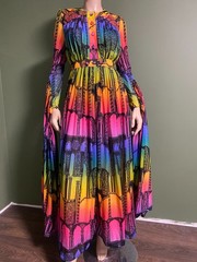 Amazing JEAN VARON Dress Designer Collector RARE Vintage 1970s 70s Rainbow Print