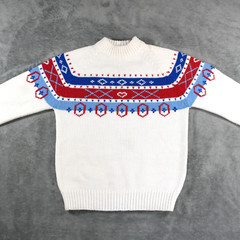 Vintage K-Mart Womens Sweater Medium 100% Acrylic Nordic Zip Neck White Red Blue