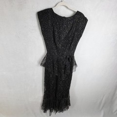 Vtg Nuance Y2K Dress Witchy Gothic BlackGold Lace Lurex Prom Cocktail Midi Sz 9