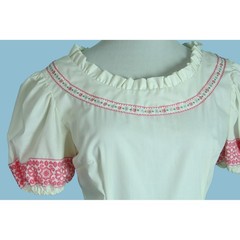 Vintage 70s White Cotton Summer Dress with Pink Trim (Size XS/S)