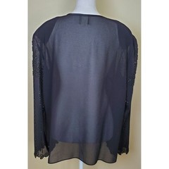 R&M Richards Vintage Black Beaded Open Front Sheer Jacket 18 Elegant Formal