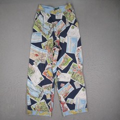 Vintage Ralph Lauren Country Postcard Print Rayon Pants Womens 6 Tropical Beach