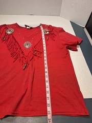 Red Vintage Western Rodeo Shirt w/Concho Fringe Sz Lrg sassa