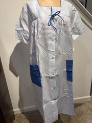 VTG 60s KATZ BLUE CHECK SNAP FRONT ROBE HOUSE COAT DUSTER -NWT-MED