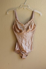 Vintage Wacoal Nude Lace and Satin Underwire Shaper Bodysuit 34D