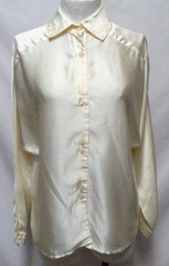 CHUAS Size Sz 14 Vintage Satin cream button down top blouse collared