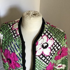 Vtg Evelyn Pearson Quilted Floral House Coat Robe Mid-Century Womens Zip Green S