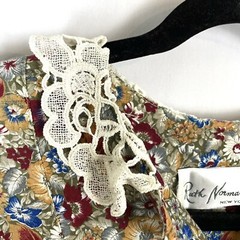 Vintage Ruth Norman Cottagecore Midi Dress Small Dainty Floral Lace Collar Boho