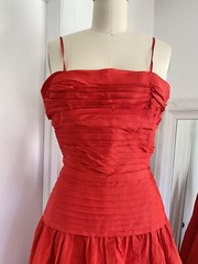 Vintage 80s ROSE TAFT COUTURE Red Evening Gown Dress READ CONDITION