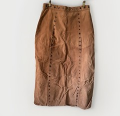 Vintage Y2K Tan Suede Grommet Skirt & Jacket Set In Large By Robert Louis Paris