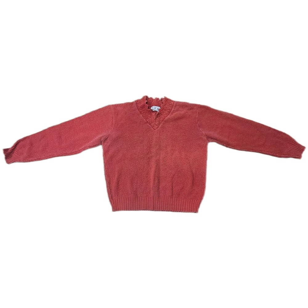 Lea Apparel Vintage Womens Terracotta Red 100% Cotton V-Neck Sweater Size M USA