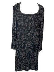OLEG CASSINI Black Tie Dress Evening Cocktail Beaded Silk Midi 90s VTG Sz 14