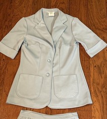 Vintage 70S Women’s Skirt Suit Ice Blue Polyester Knit SEARS Size 10 GROOVY