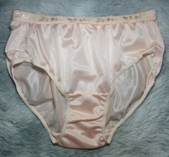 Vintage Silky Nylon Panty Sissy Orange Bikini Sheer Brief Size 7-8 Hip 38-42″