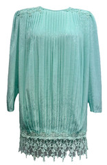 VTG In The Mood Size 12 Button Keyhole Drop Waist Long Sleeve Dress Lace Trim