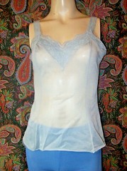 Vintage Olga Lacy Blue Nylon Tricot Princess Camisole S #925