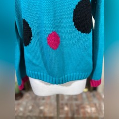 Vintage Emporio Gitano 80s 90s Oversized Polka Dot Sweater 2X Blue Black Pink