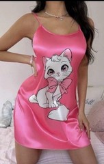 Glossy Hot Pink Satin Kitty Babydoll Cami Nightdress Dress Nightgown 1XL NEW
