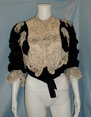 Supreme Antique Dress Evening Bodice Victorian 1890 Black Velvet Exquisite Trims