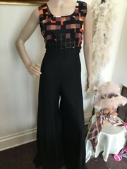 60’s Vintage Black Psychedelic Orange Yellow Block Mod Sleeveless Top
