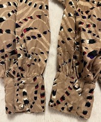 Vtg 80’s Francesca of Damon Starington Silk Button Up LS Top Wm 12 Tan Multi