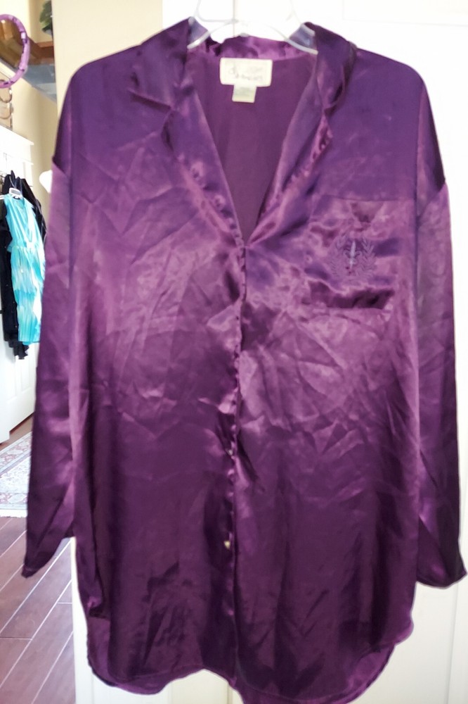 Vintage Satin J.O.Intimates Wine Color Satin Pajama Sleep Shirt Gown Size Medium