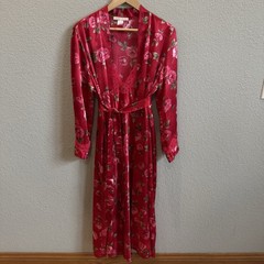 VTG 90s California Dynasty Nightgown Robe Set Cherry Red Floral Medium