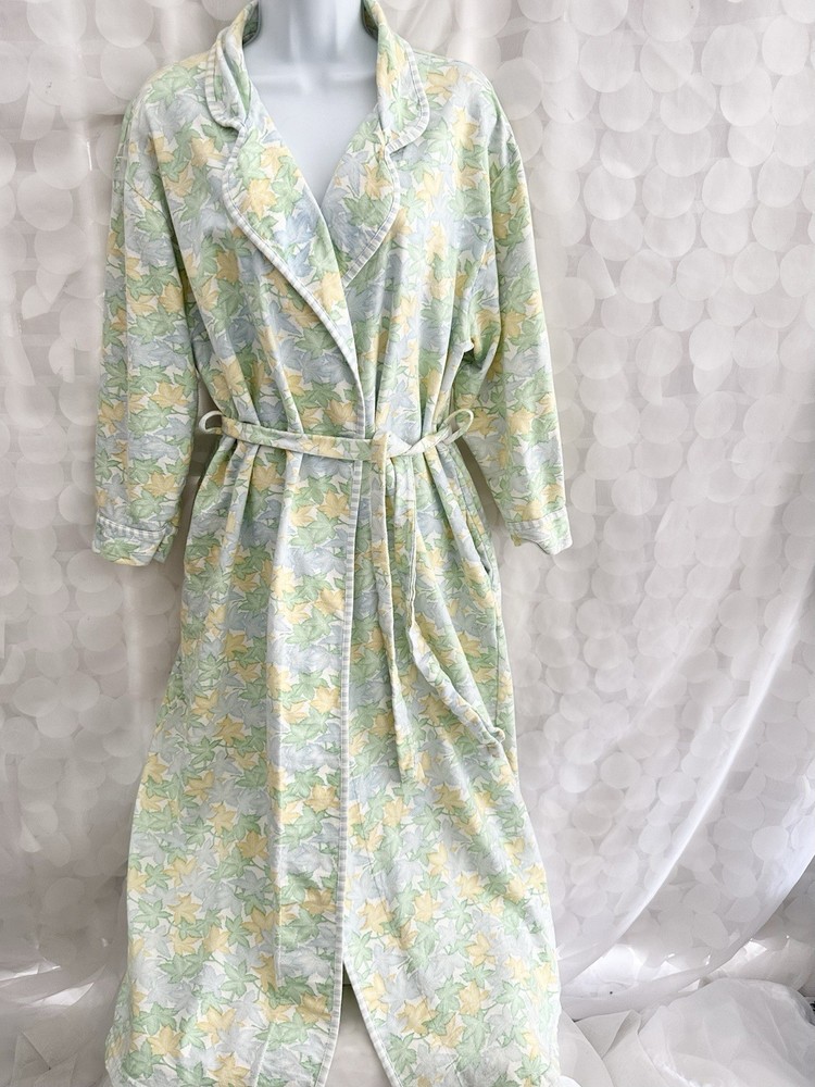 VTG 100% Cotton LONG Robe L Talbots Blue Yellow Green Cottage Country TURKEY