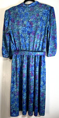 Vtg Shirtwaist Dress w Belt Floral Blue SZ 16 Tabby USA Modest 60s 70s 80s
