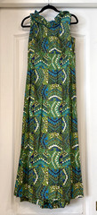 VTG Rhapsody By Glazier Dress Sleeveless Green Blue Geometric Maxi Dress Sz M