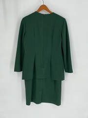 Vtg Leslie Fay Women Size 10P Dress Suit Green Gold Trim Made in USA Jersey Feel
