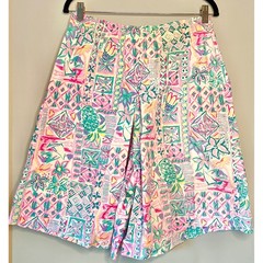 Vintage 90s Jantzen Tropical Patchwork Cotton Relaxed Baggy Long Shorts Size 12